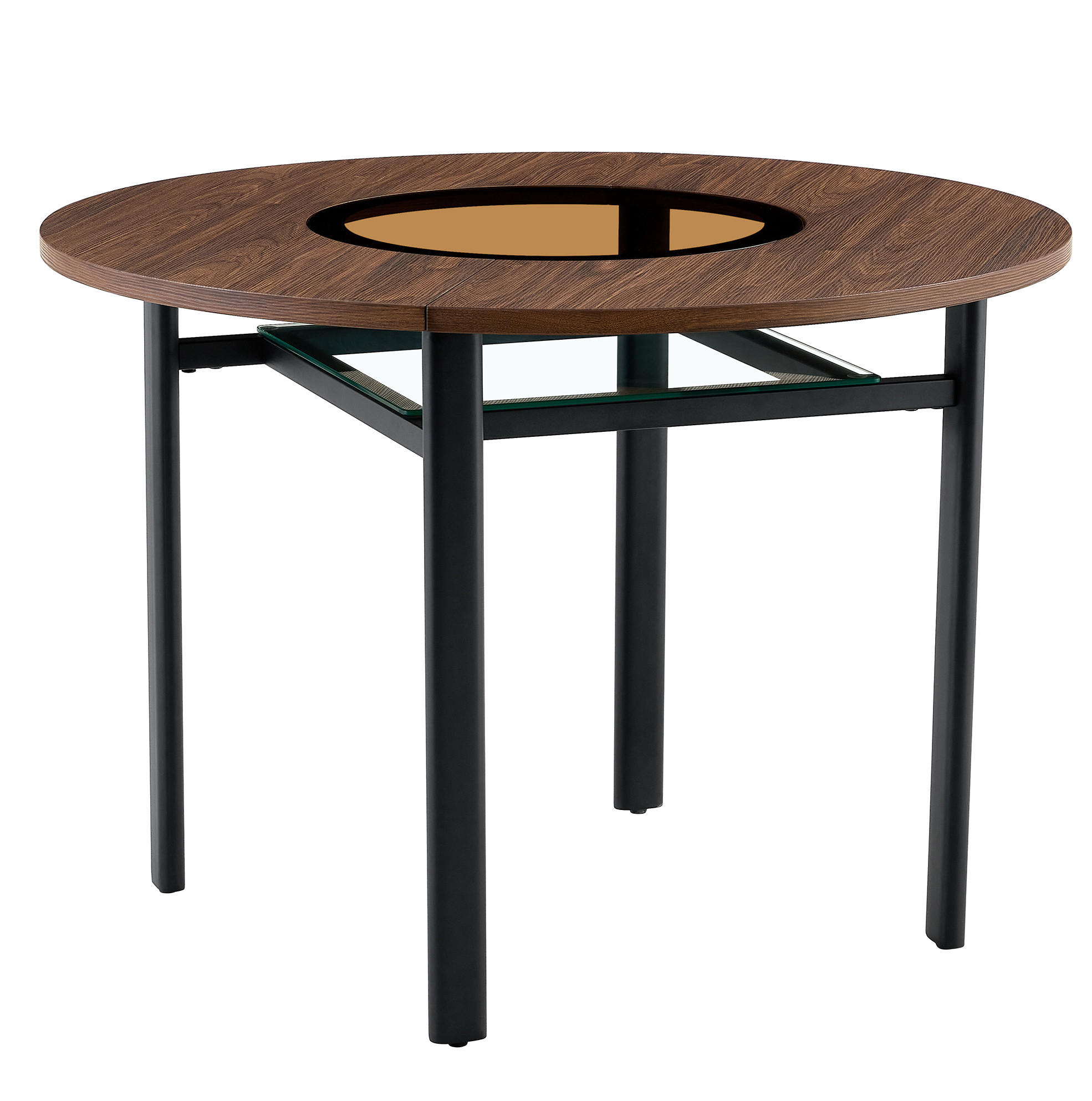 ESSTISCH rund 100 cm in Braun/Schwarz mit Glasintarsie und Ablage - Braun, Holzwerkstoff (100/100/76cm) - Flora Grace