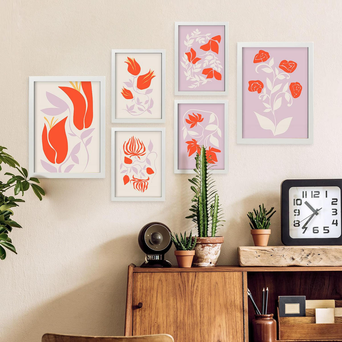 POSTER Set Mit 6 Großartige Blom In Blume Zusammenfassung Ästhetische Dekorative Gemälde Für Ihr Wohnzimmer Schlafzimmer Zuhause A3 & A4 Weißer Rahmen - Weiß, Papier (29/3cm) - Nacnic