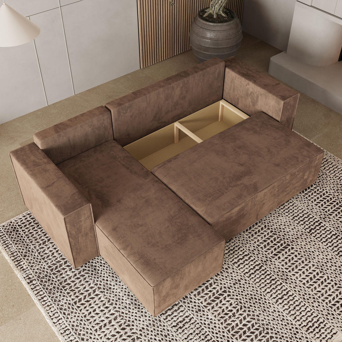 ROHOVÁ SEDAČKA RAVELO béžová - šedá/béžová, dřevo/textil (240/140cm) - MASSENO