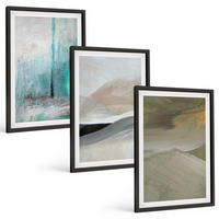 BILDER SET 3er Set - 40x60 cm Schwarzer Rahmen - Gemalte abstrakte Dekorationen - Schwarz, Kunststoff (40/60cm) - TULUP