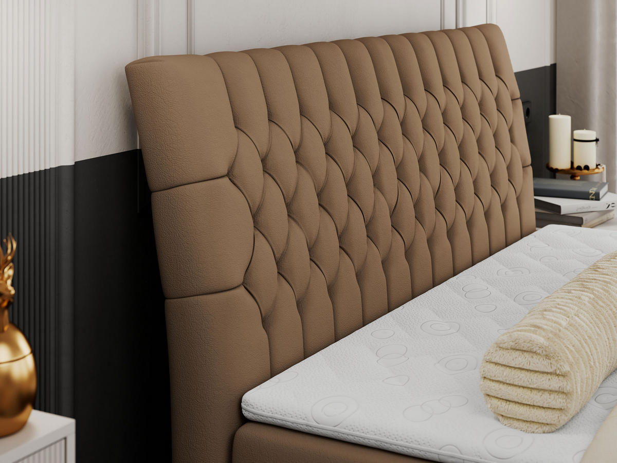 BOXBETT MILEN 180/200 Braun Kunstleder - H4 - Braun, Holz/Textil (180/200cm) - MKS
