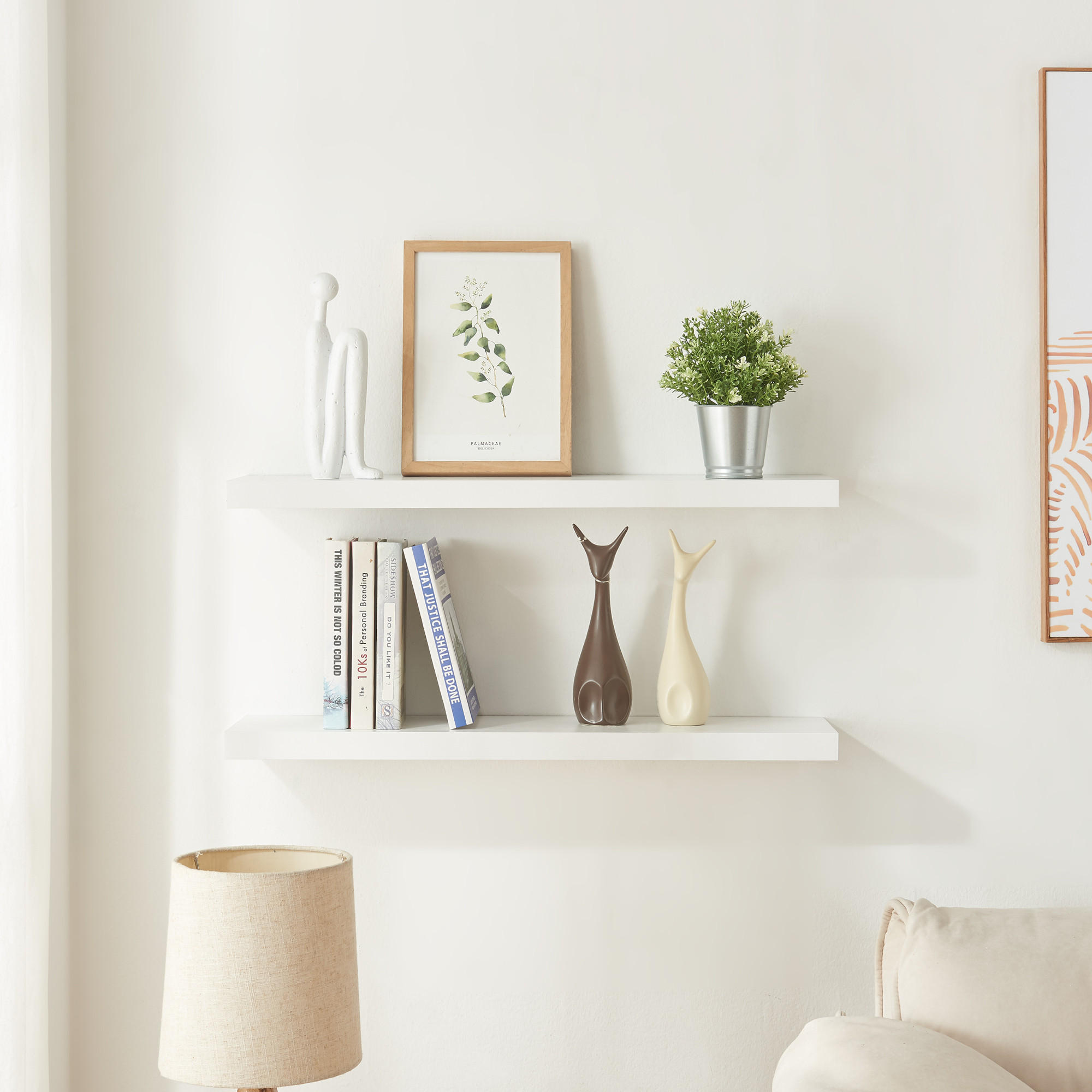 Thumbnail - [en.casa] Wandregal-Set, Weiß, Holzwerkstoff, Metall, Rechteckig, 80x3.5x20 cm, Wohnzimmer, Regale, Wandregale