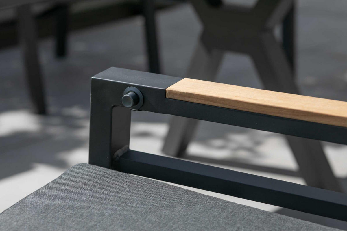 GARTENMÖBELSET Relaxsessel Sevilla mit Tisch Malaga 200 x 90 cm - Grau, Metall - Mr. Deko