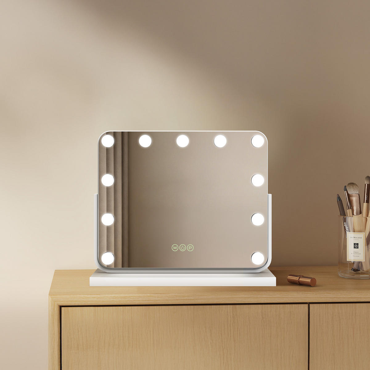 SCHMINKSPIEGEL LED inkl. 7-fach Vergrößerungsspiegel Weiß 50/42 cm - Weiß, Glas (42/12/50cm) - EMKE