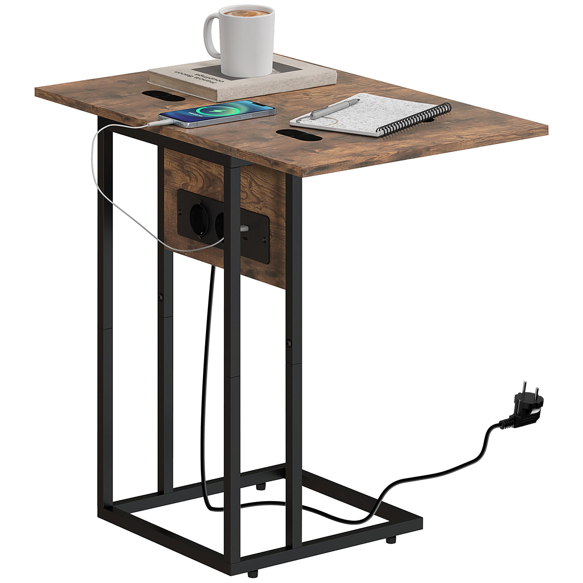 BEISTELLTISCH DE-15777 mit Ladestation Rostbraun - Braun, Holzwerkstoff (39/29/57cm) - ComfortXL