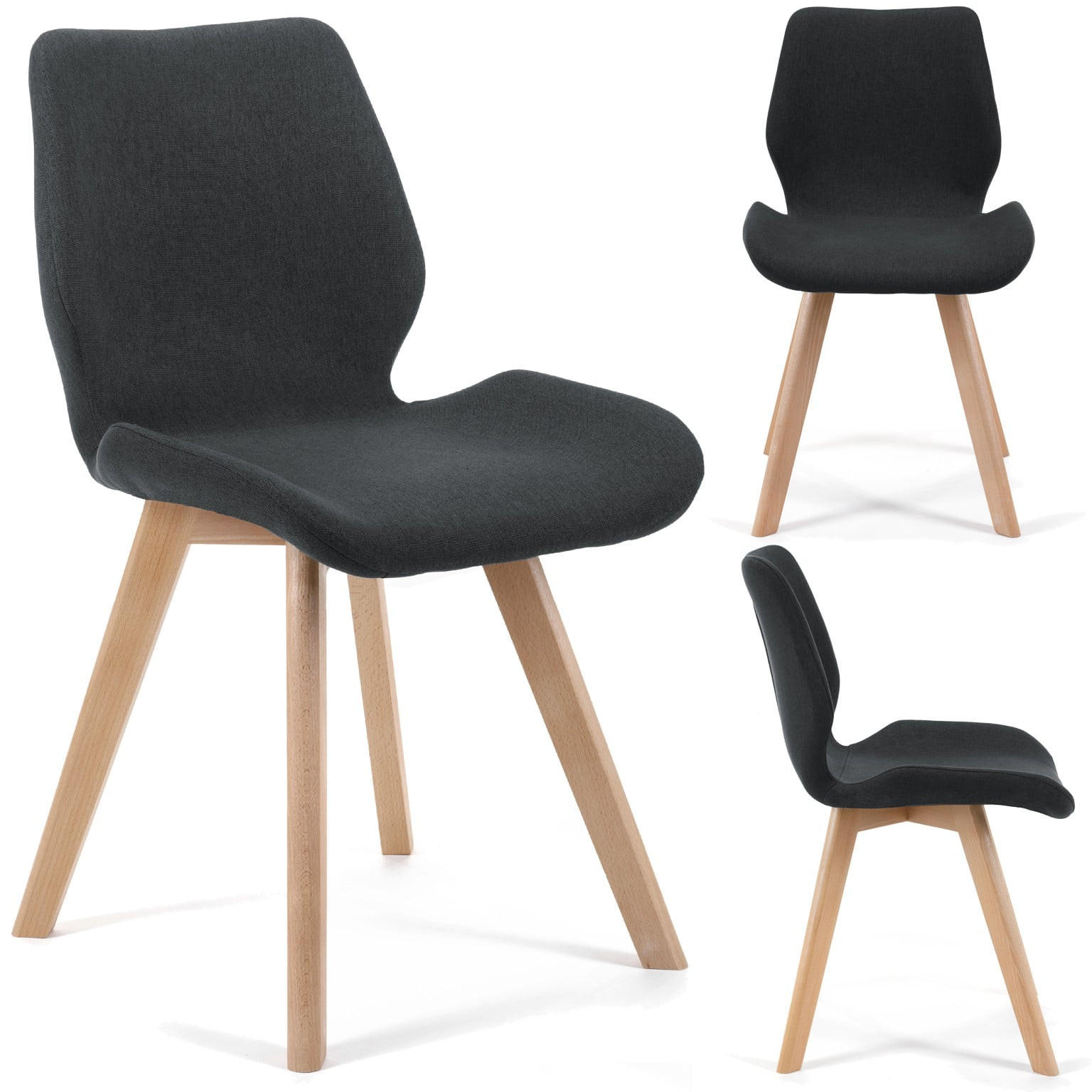 RAUMHIRSCH FURNITURE ČALOUNĚNÁ ŽIDLE, sada 4 ks, dřevěné nohy, černá 45,5/82,5/59