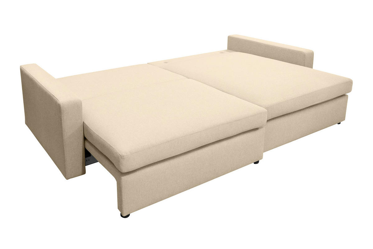 ECKSOFA Mit Schlaffunktion Und Bettzeugablage LUBEKA Stoff Faro Ecru Rechts - Ecru, Holz (224/147cm) - Kaiser Möbel