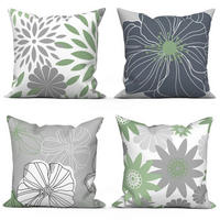 KISSENBEZUG 4er Set 50 x 50 cm Dahlien Geometrisch Grün Grau - Multicolor, Textil (50/50cm)