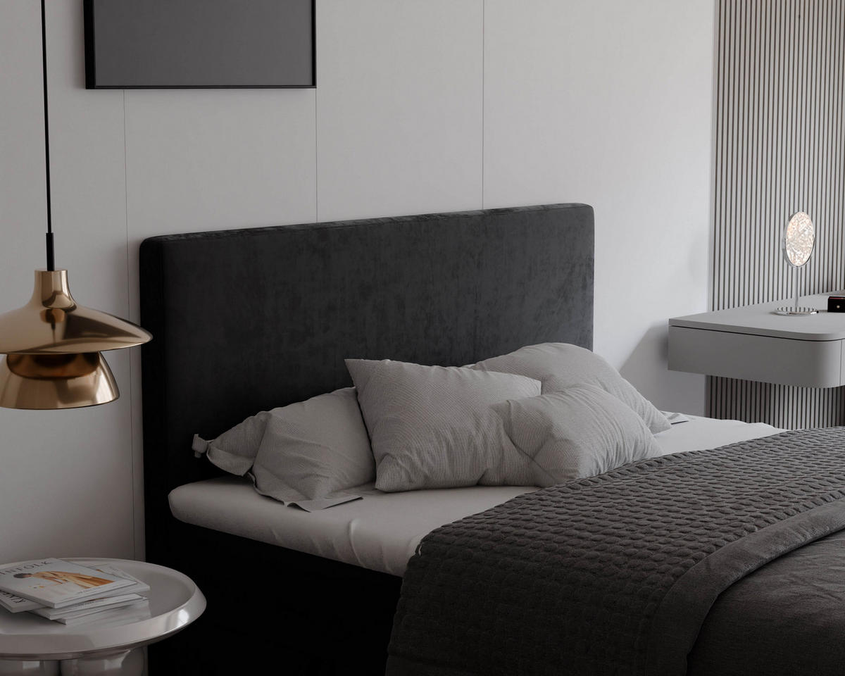 BOXBETT GIULIA 160/200 cm mit Matratze und Topper, Schwarz - Schwarz, Textil (160/200cm) - Idohome