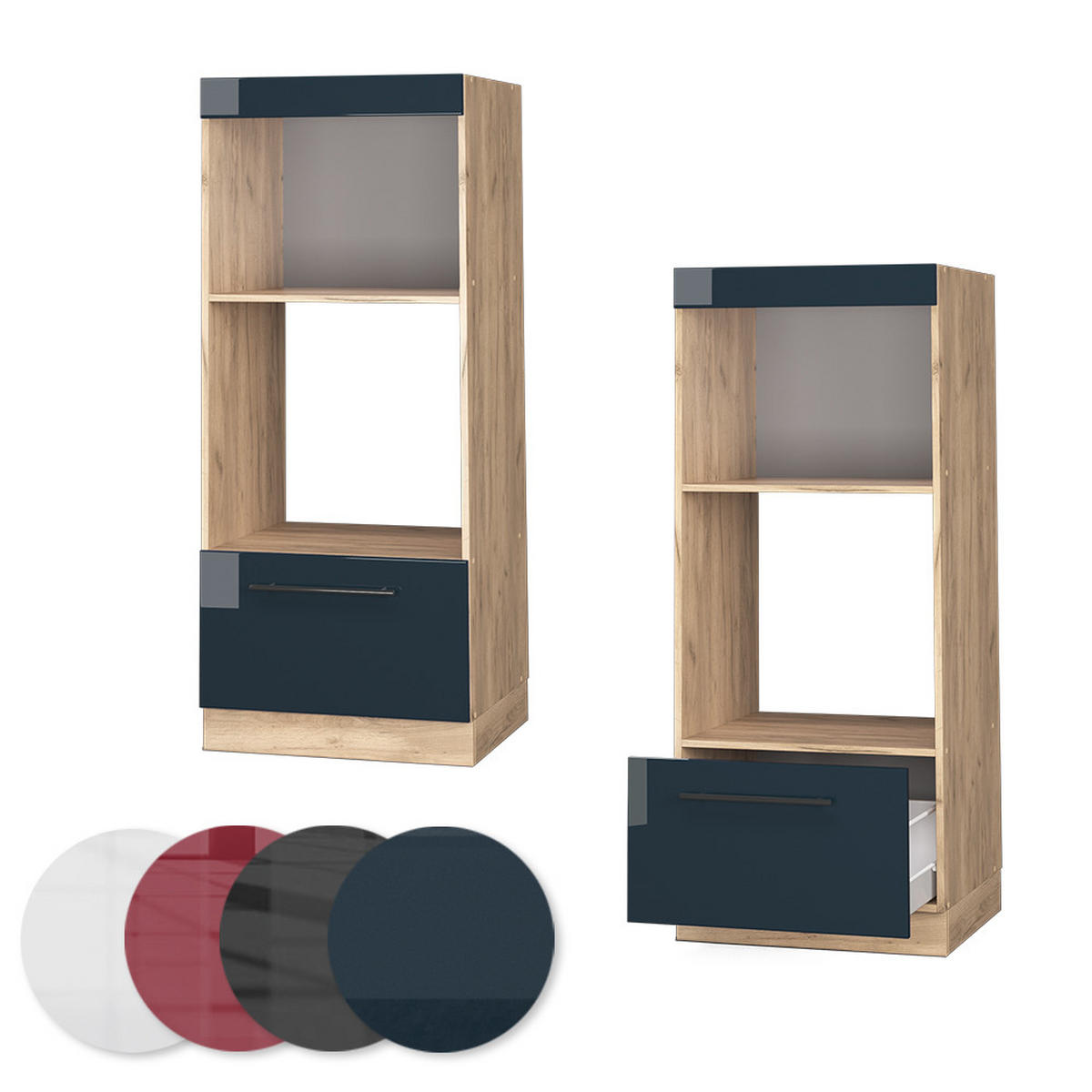 MIKROWELLENSCHRANK Fame-Line Dunkelblau Hochglanz 60 cm offen - Honigeiche/Eiche Wotan, Holzwerkstoff (60/153.6/58.1cm) - Vicco