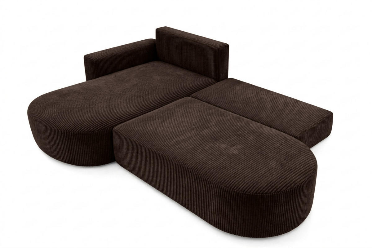 ECKSOFA Mit Schlaffunktion Und Bettkasten, Cordstoff Poso, Braun, Links, ROUND ONE OPEN XL - Braun, Holz (262/175cm) - Kaiser Möbel