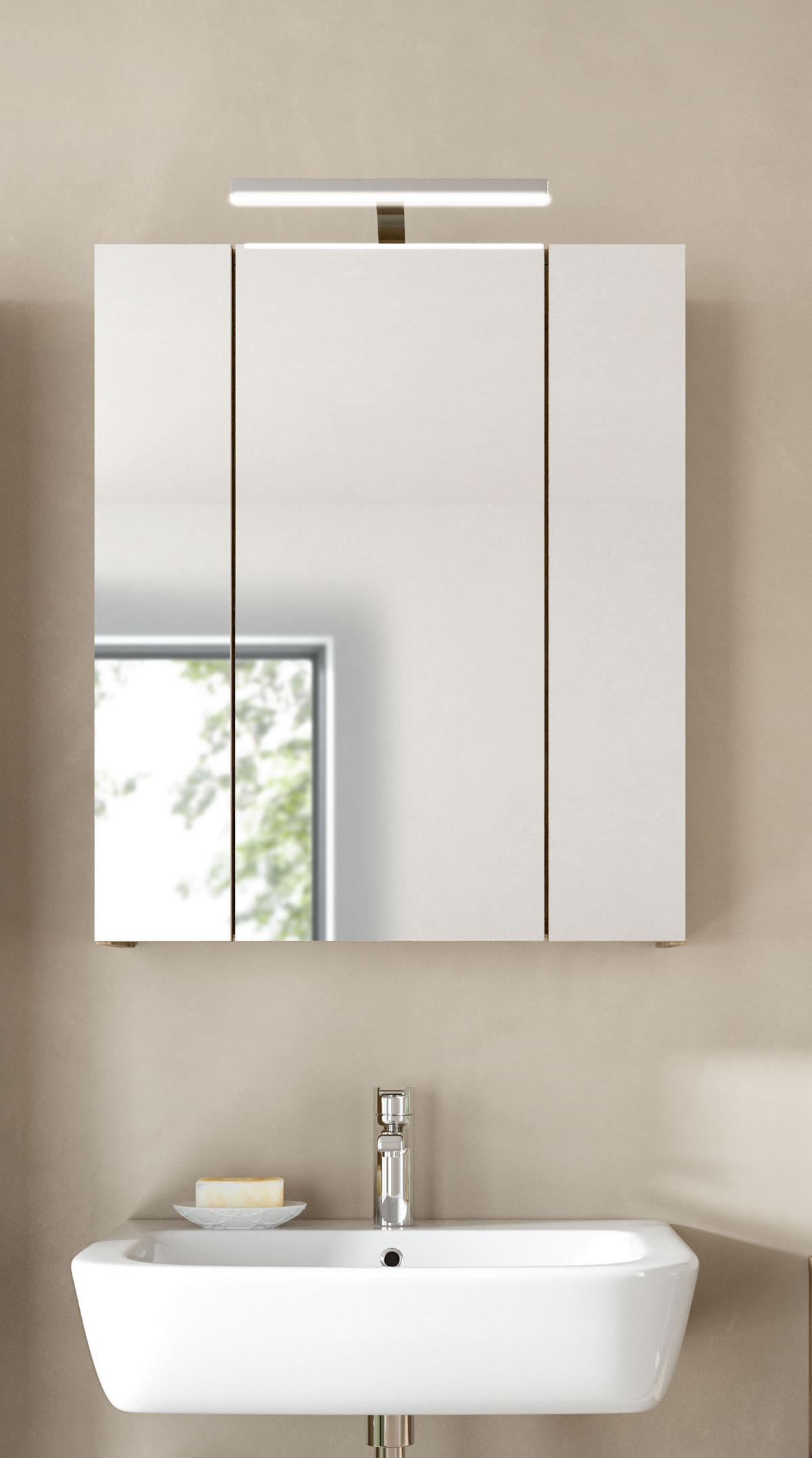 SPIEGELSCHRANK inkl. Beleuchtung ICE (B/H/T: ca. 60/70/18 cm) in Nox Oak Nachbildung/schwarz matt - Eichefarben, Holzwerkstoff (60/70/18cm)