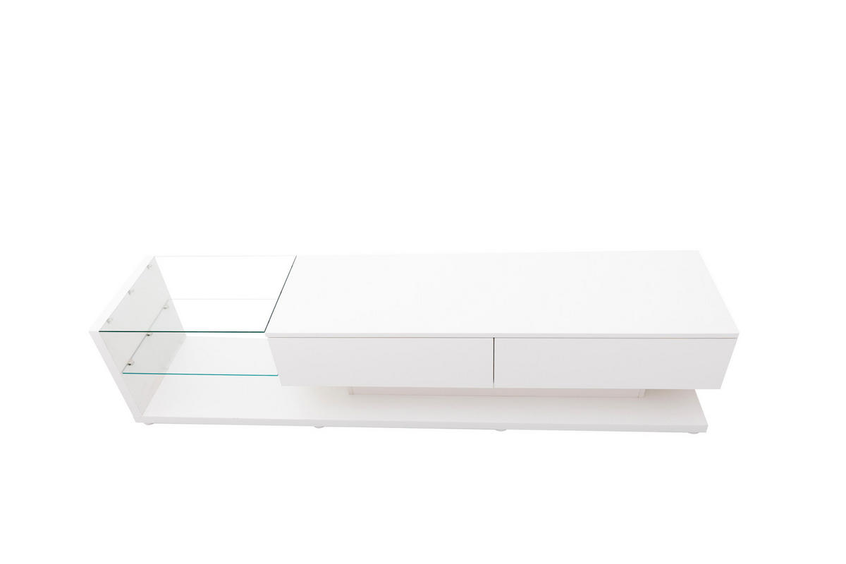 LOWBOARD mit LED-Beleuchtung Glasregalen Schubladen Hochglanzfront Modernes Design - Weiß, Glas/Holzwerkstoff (170/38/36cm) - EVRYAE