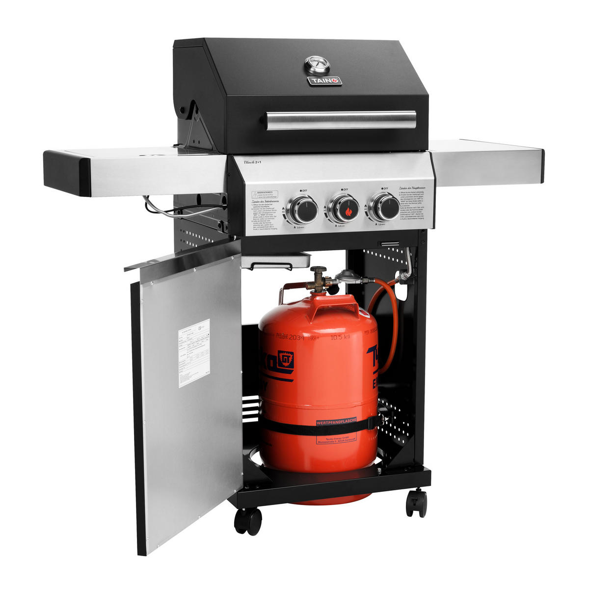 GASGRILL BLACK 2+1 - Schwarz, Metall (50/115/116cm) - TAINO