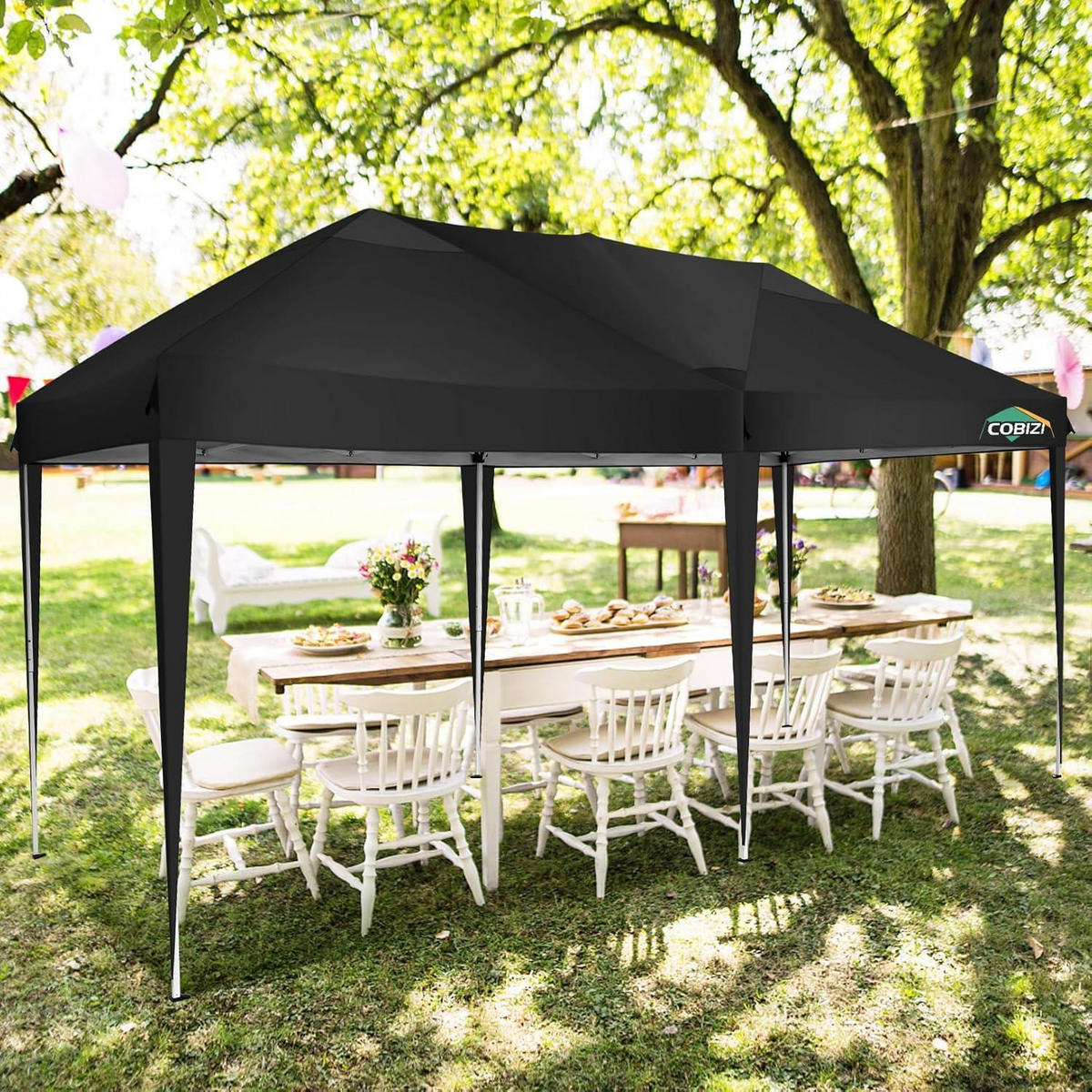 FALTPAVILLON 3 x 6 m wasserdicht UV-Schutz mit 6 Seitenwänden Schwarz - Schwarz, Textil (300/275/600cm)