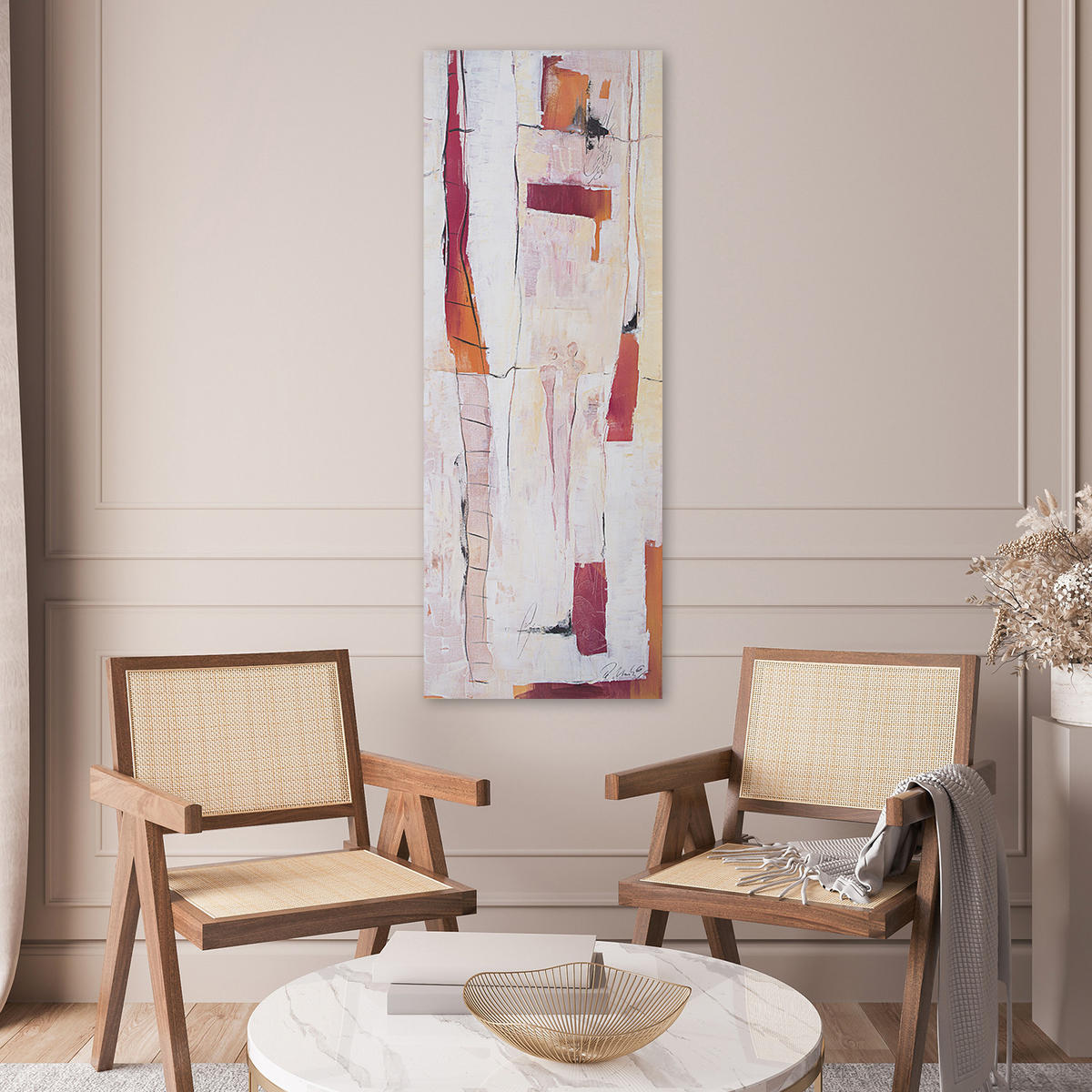 WANDBILD künstlerische abstraktion - Beige, Textil (30/90cm) - Feeby