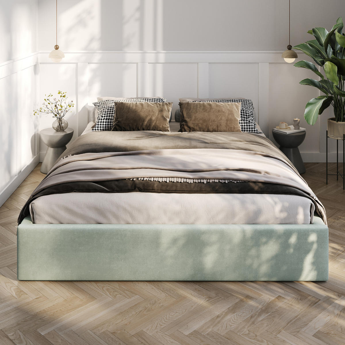 POLSTERBETT 160x200cm Bett mit Stauraum Lattenrost Mint - Mintgrün, Holz/Holzwerkstoff (160/200cm) - Muralo