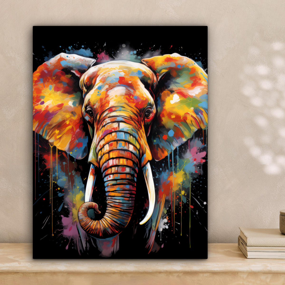 LEINWANDBILD Elefant - Graffiti - Schwarz - Tiere - Farben 30x40 cm - Schwarz, Textil (30/40cm) - MuchoWow