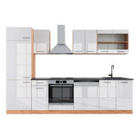 KÜCHENZEILE R-Line Weiß Hochglanz/Goldkraft Eiche 300 cm, AP Anthrazit - Honigeiche/Weiß Hochglanz, Holzwerkstoff (300/81.6/60cm) - Vicco