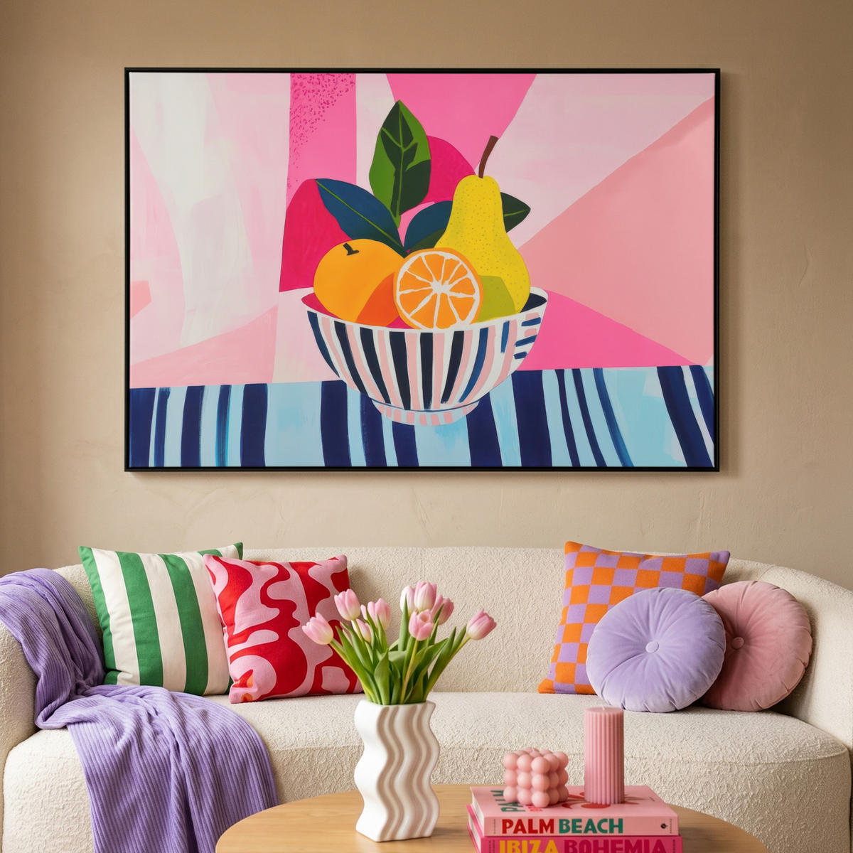 LEINWAND Bilder mit Rahmen - Obst - Abstrakter Hintergrund - Rosa - 140x90 - Pink, Textil (140/90cm) - MuchoWow