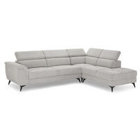ECKSOFA Webstoff Grau - Schwarz/Grau, Textil/Metall (290/95cm) - Furnhouse