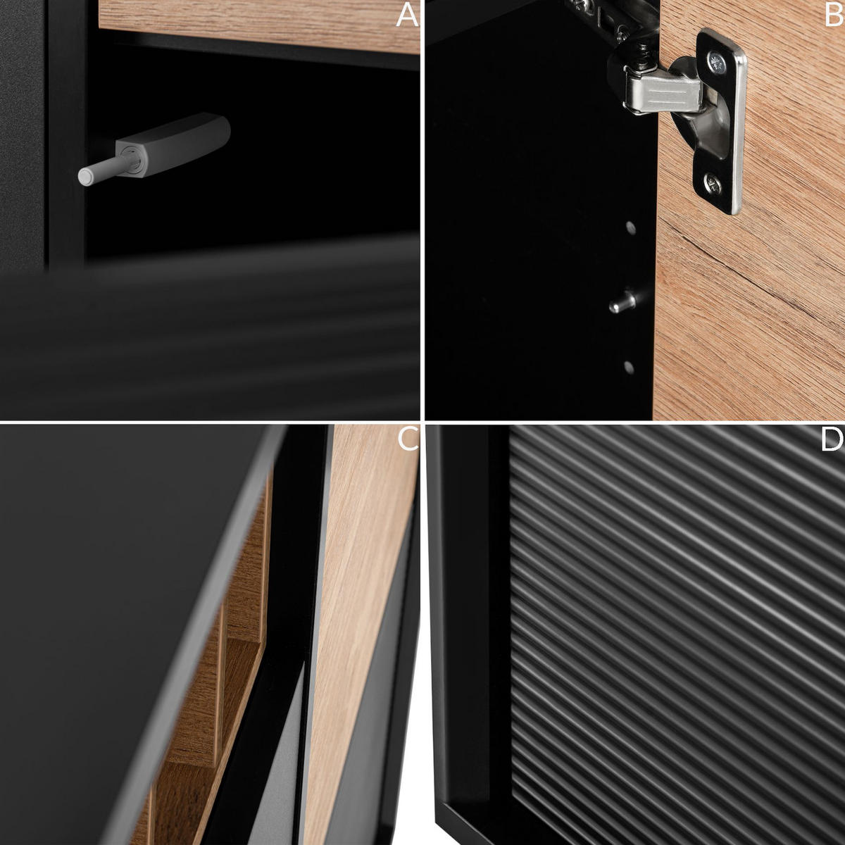 KOMMODE LOFTY Weineinlage, schwarz / Eiche natur - Eichefarben/Multicolor, Holzwerkstoff (102/109/41cm) - KONSIMO®