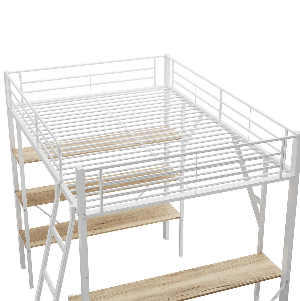 HOCHBETT mit Schreibtisch 90/200 cm in Weiß – mit 3 Ablagen und Rausfallschutz - Weiß, Holzwerkstoff (90/200cm) - BEAOK