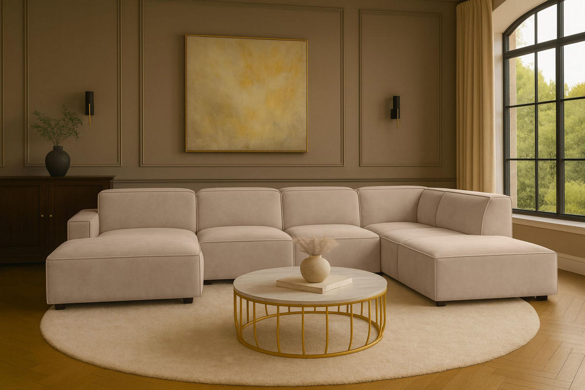 ECKSOFA Cursal V, Stoff Salvador, Beige, Rechts - Beige, Holz (364/262cm) - Kaiser Möbel