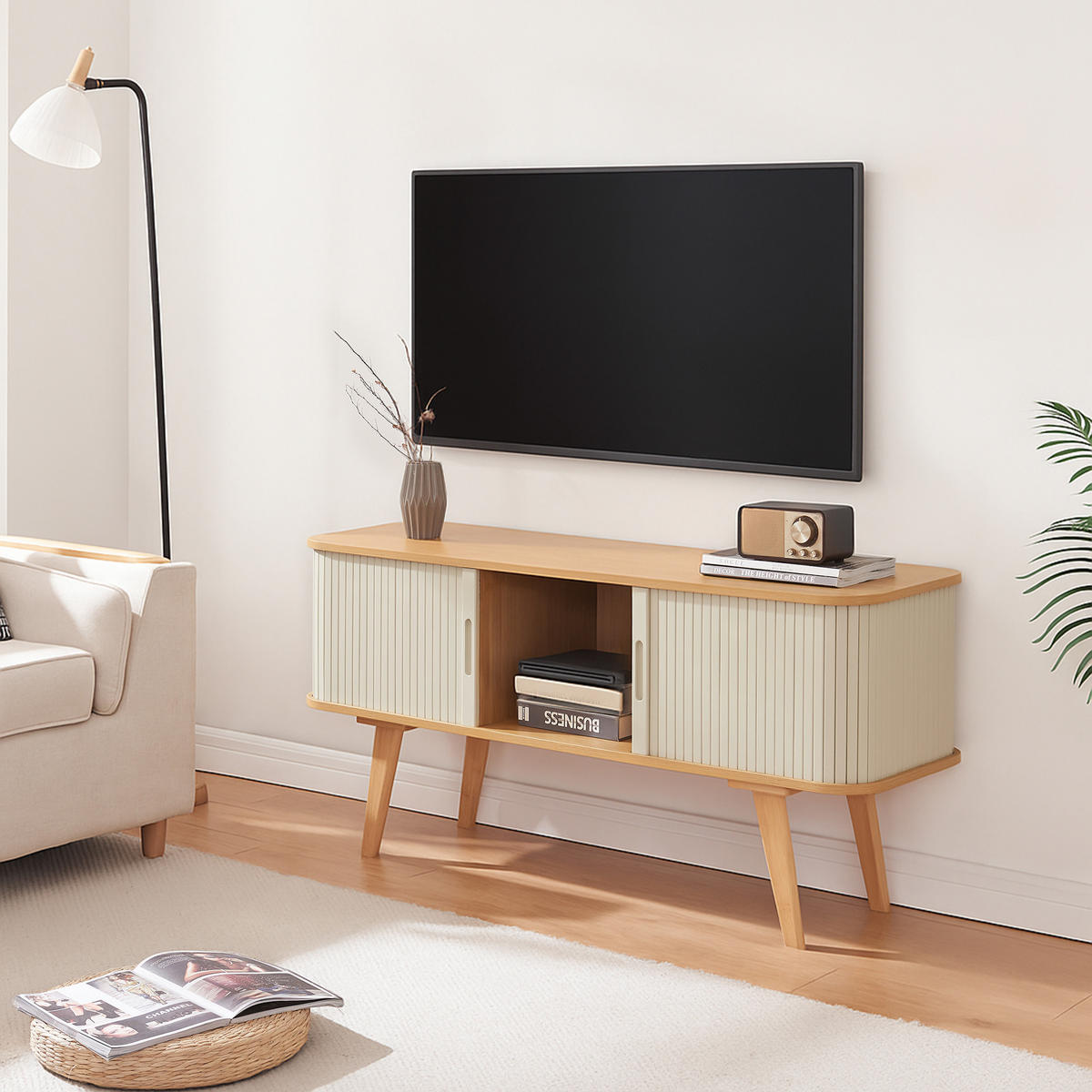 TV-ELEMENT Tysvær - Creme, Holz/Holzwerkstoff (120/58/40cm) - [en.casa]