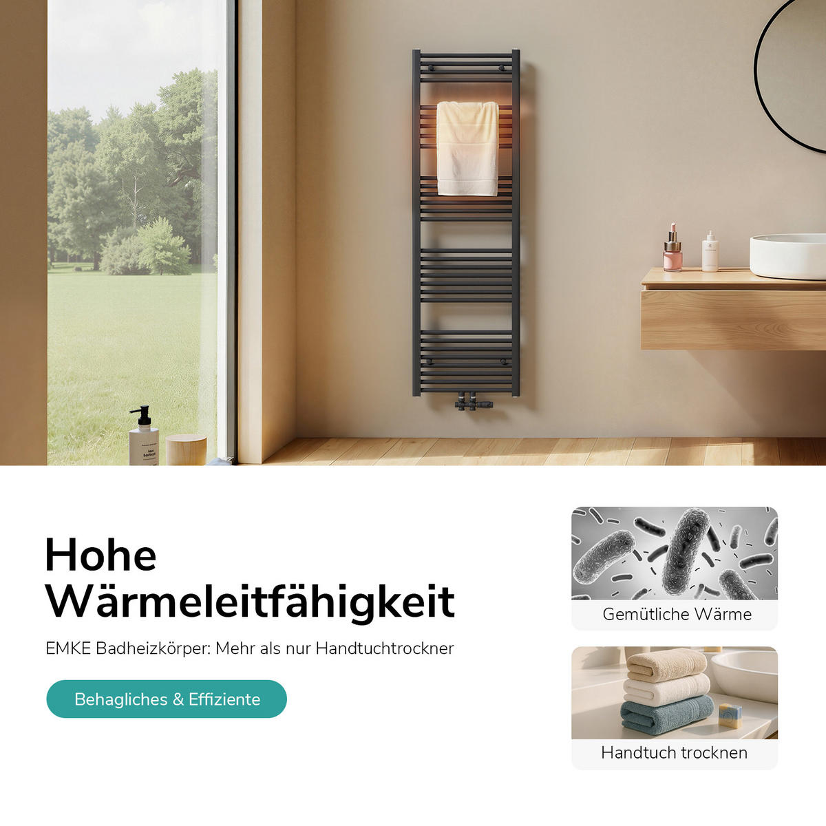 HEIZKÖRPER Handtuchheizkörper wasserführend Anthrazit 75/40/3 cm - Anthrazit, Metall (40/75/3cm) - EMKE