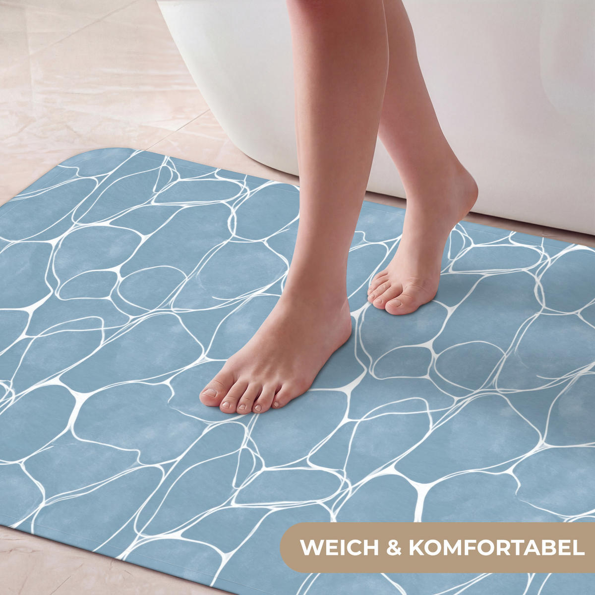 BADEMATTE Organisch - Muster - Blau 120x60 cm - Hellblau, Kunststoff/Textil (120/60cm)