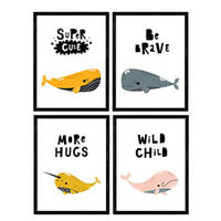 POSTER Set mit 4 Wale umarmen schön und mutige Worte Wilde A4 Rahmenlos - Klar, Papier (29.7/3cm) - Nacnic