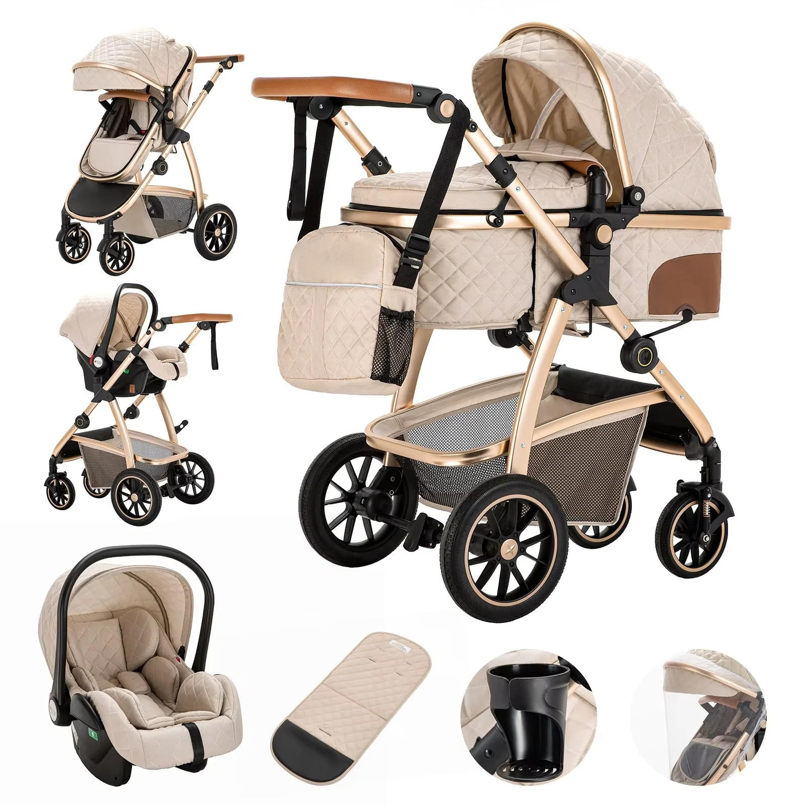 KINDERWAGENSET mit hoher Landschaft, verstellbarer Griff, Moskitonetz, Kinderwagen, Aluminiumrahmen, SK20-WEISS - Weiß, Metall (80/60cm) - Kaket