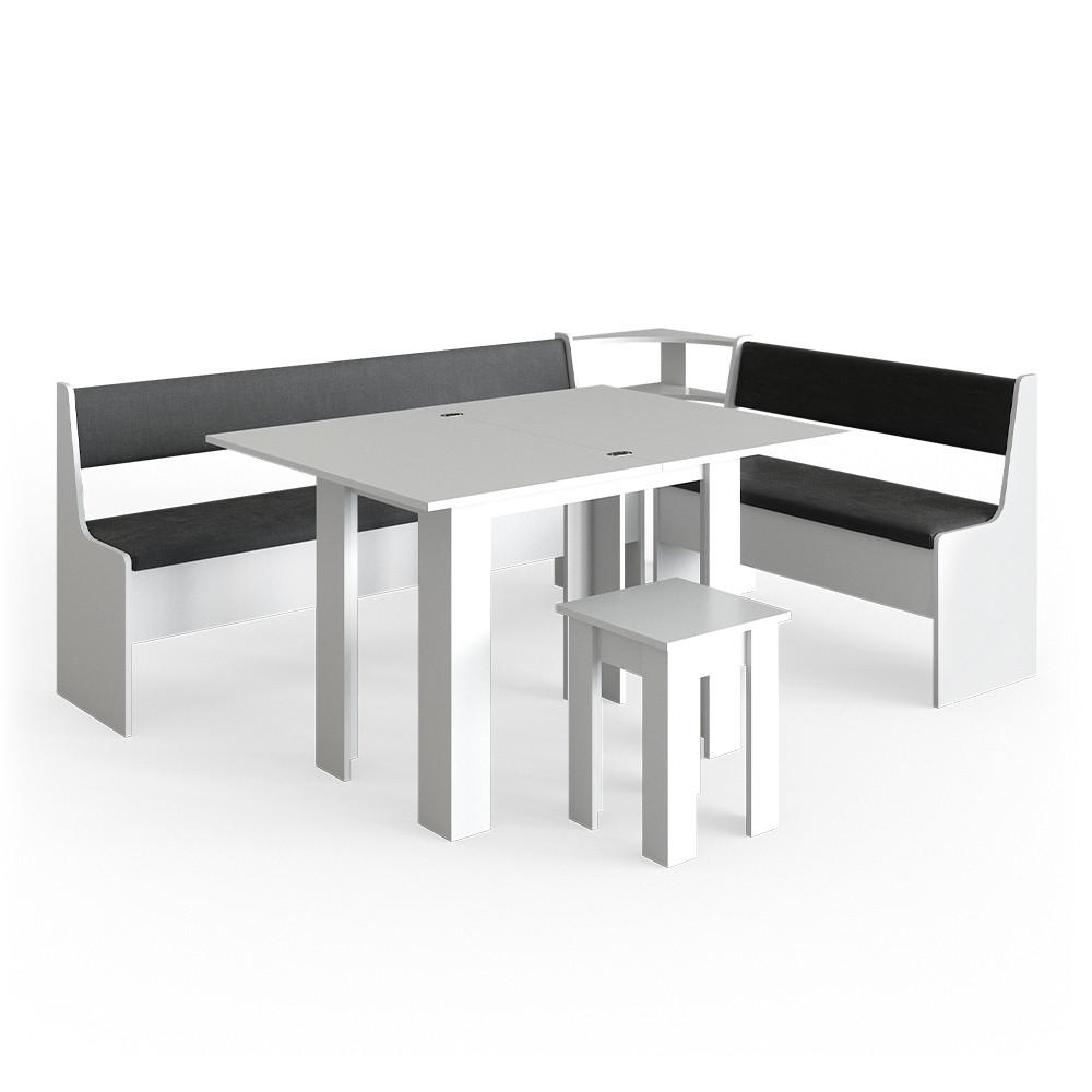 ECKBANKGRUPPE Roman Weiß 210 x 41.5 cm mit Tisch - Anthrazit/Weiß, Holzwerkstoff (210/80/150cm) - Vicco