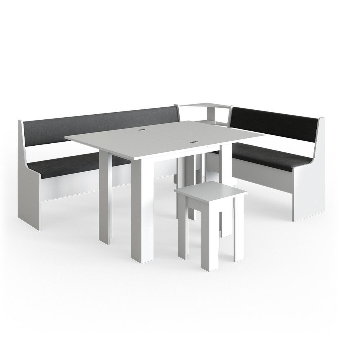 ECKBANKGRUPPE Roman Weiß 210 x 41.5 cm mit Tisch - Anthrazit/Weiß, Holzwerkstoff (210/80/150cm) - Vicco