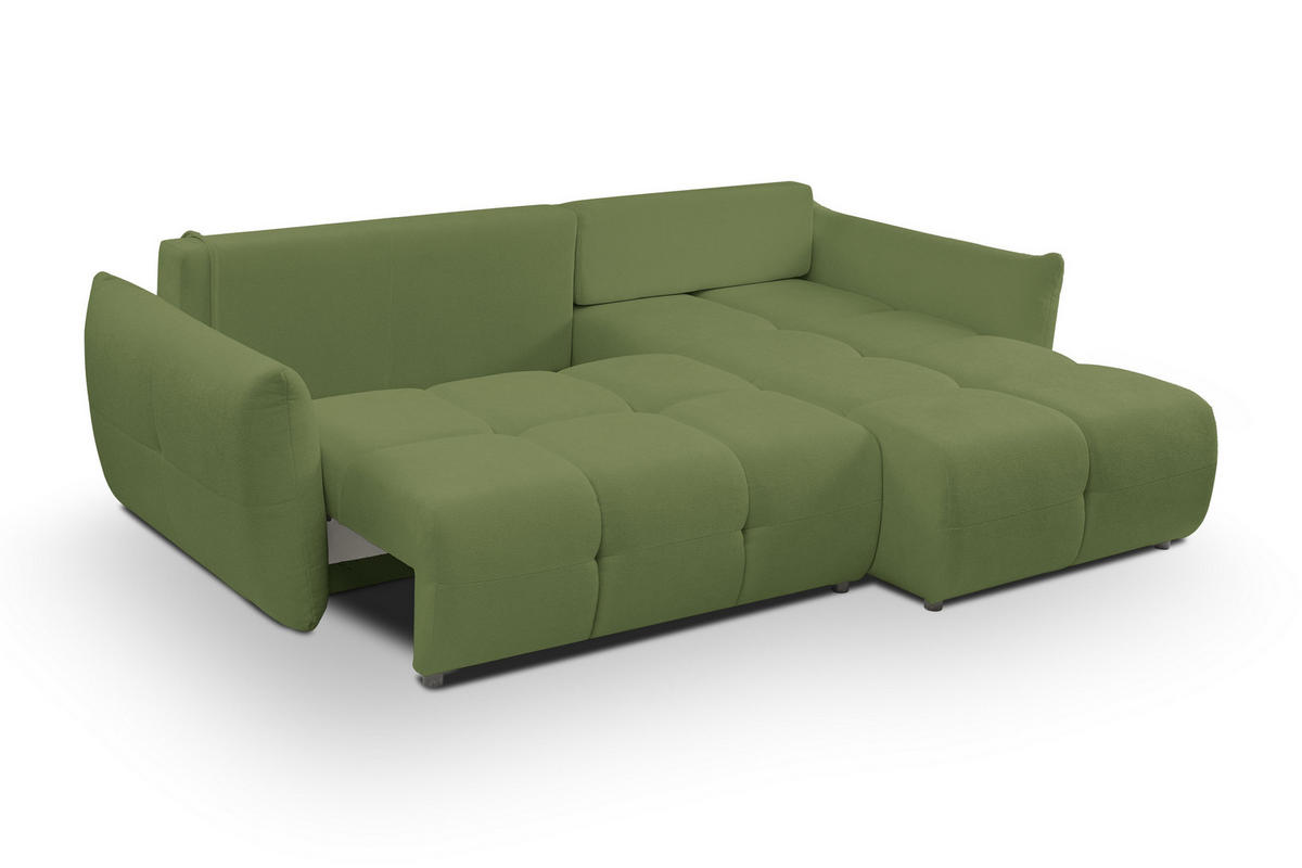 ECKSOFA MODA S Grün Geflochtener Stoff mit Schlaffunktion - Grün, Holz (257/177cm) - MASSENO