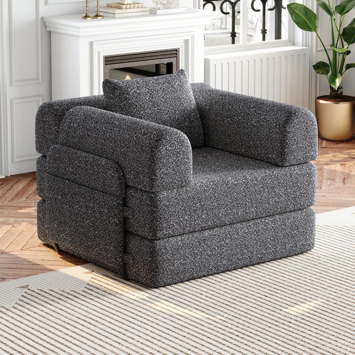 SCHLAFSOFA 2-in-1 mit Armlehnen-Ablagefach und Stahlrahmen grau Chenille 200/90/85 cm - Grau, Textil (94/49.5/94cm) - OKWISH