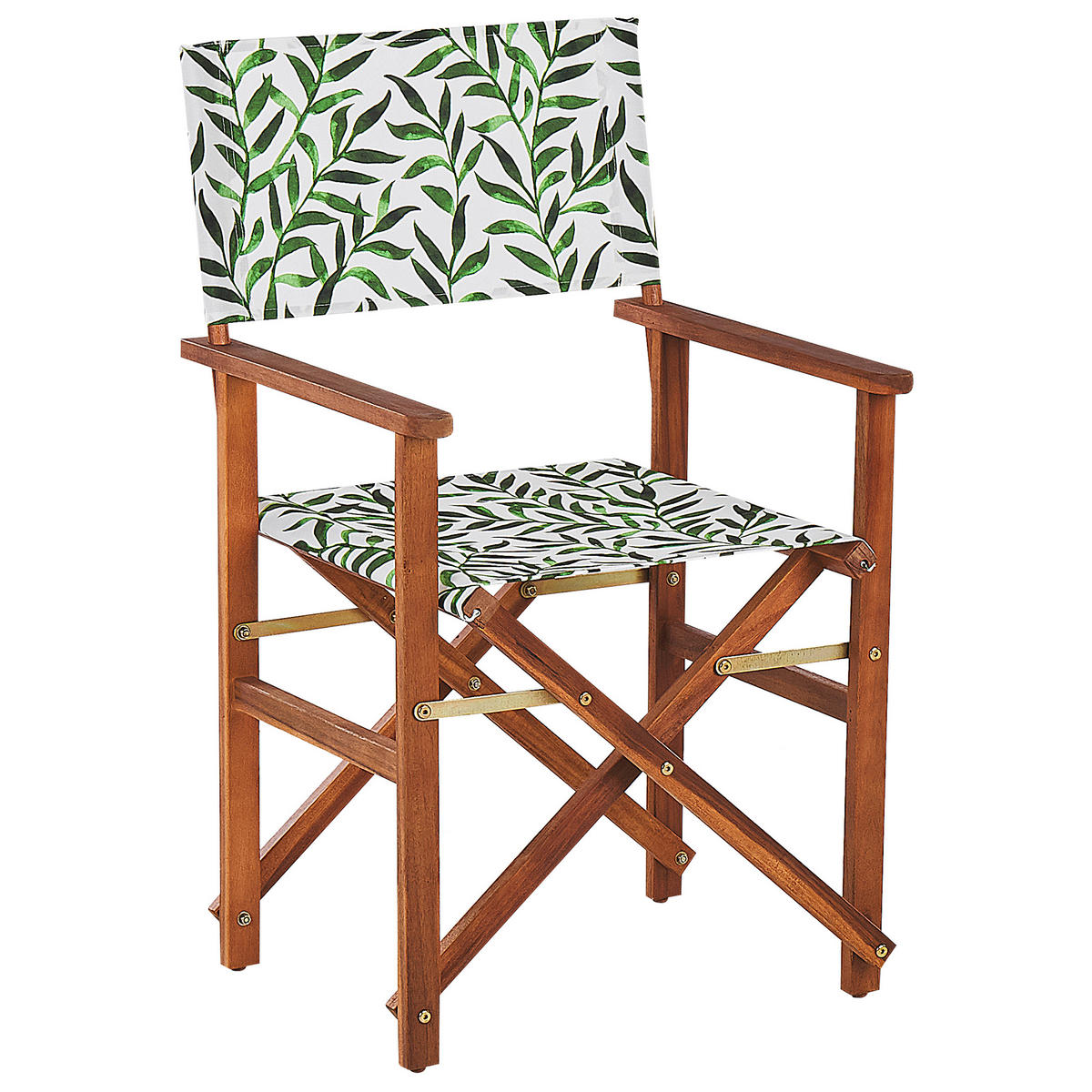 GARTENSTUHL 2er-Set Akazienholz dunkelbraun Auflagen cremeweiß/grün Blattmuster Cine - Dunkelbraun/Creme, Holz (50/91/50cm) - Beliani