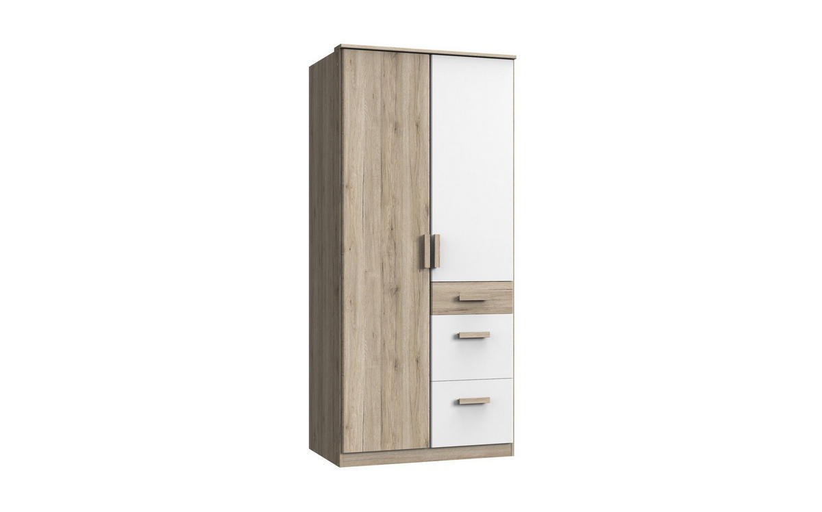 KLEIDERSCHRANK Cariba in Eiche San Remo und Weiß - Drehtürenschrank 2 türig - Braun, Holzwerkstoff (91/199/58cm)