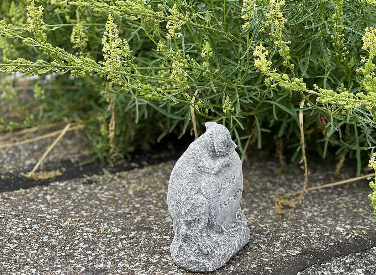 STEINFIGUR Hund Geliebt und Unvergessen frostfest wetterfest Steinguss Grabstein - Grau, Stein (12/14/6cm) - stoneandstyle