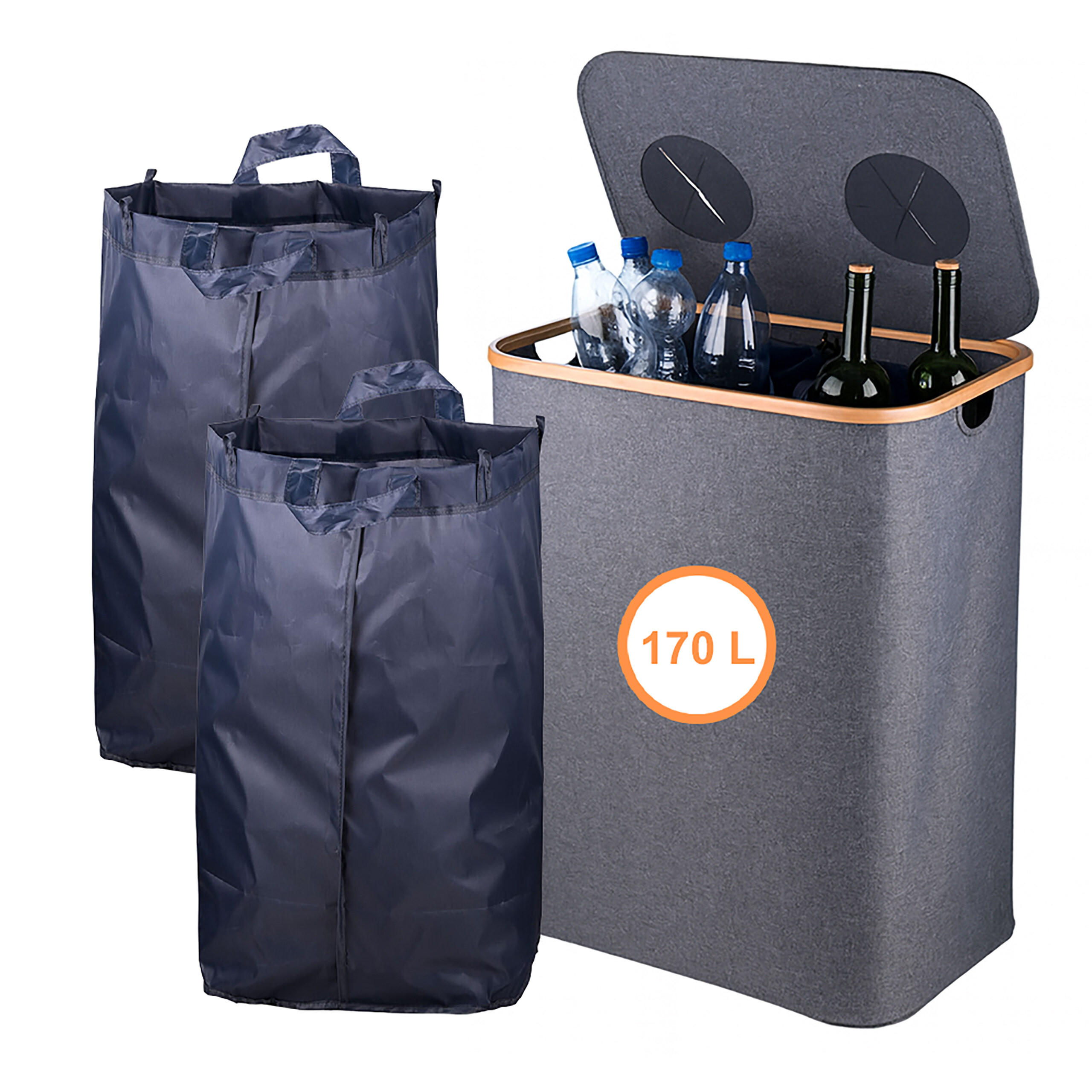 PFANDFLASCHEN-SAMMELBEHÄLTER - Grau, Holz/Kunststoff (57/80/37cm) - Relaxdays