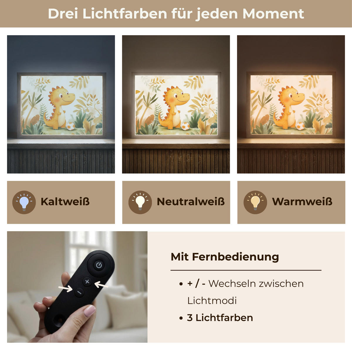 NACHTTISCHLAMPE MIT AKKU Dino - Fußball - Orange 40x30 cm - Beige, Holzwerkstoff (8/40/30cm) - OnlyWow