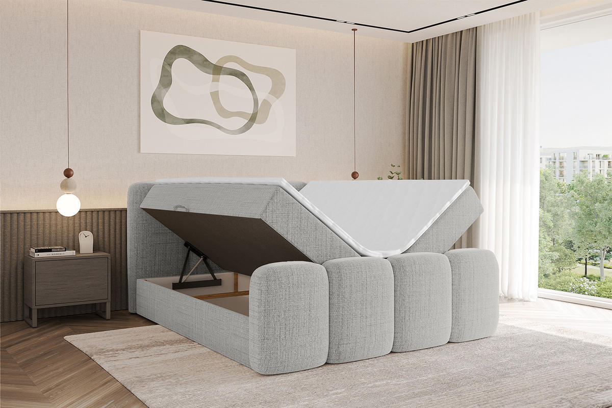 BOXBETT mit Matratze H4 und Lattenrost - NINA-Z - 120x200 cm - Hellgrau - Hellgrau, Holzwerkstoff (120/200cm)