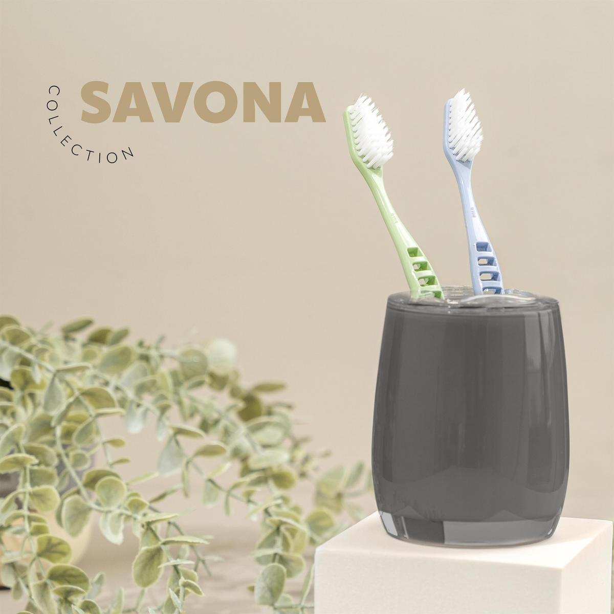 ZAHNBÜRSTENBEHÄLTER SAVONA, grau - Grau, Kunststoff (8/10/8cm) - bremermann