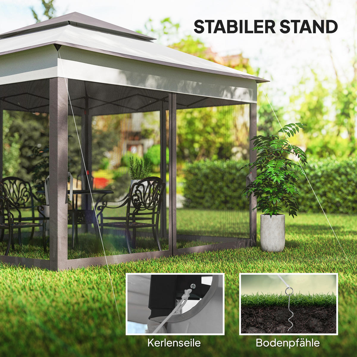 PAVILLON DE-07430 mit Seitenwänden und Insektenschutz Grau - Hellgrau, Textil/Metall (325/270/325cm) - ComfortXL