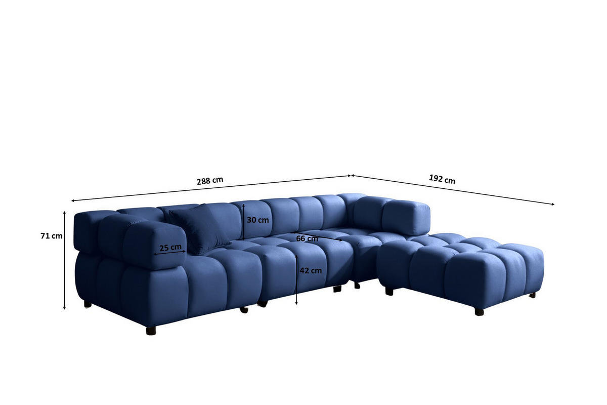ECKSOFA L-Form Bolla, stoff Bluvel, Tintenblau, Rechts - Blau, Holz (288/192cm) - Kaiser Möbel