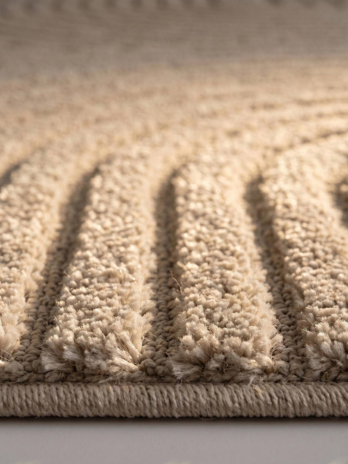 TEPPICH Wohnzimmer Hoch-Tief 3D-Effekt Organische Bögen mit 3D-Effekt OEKO-TEX 3D-Relief Boho Beige 200x290 – RIGI - Beige, Textil (200/290cm) - KADIMA DESIGN