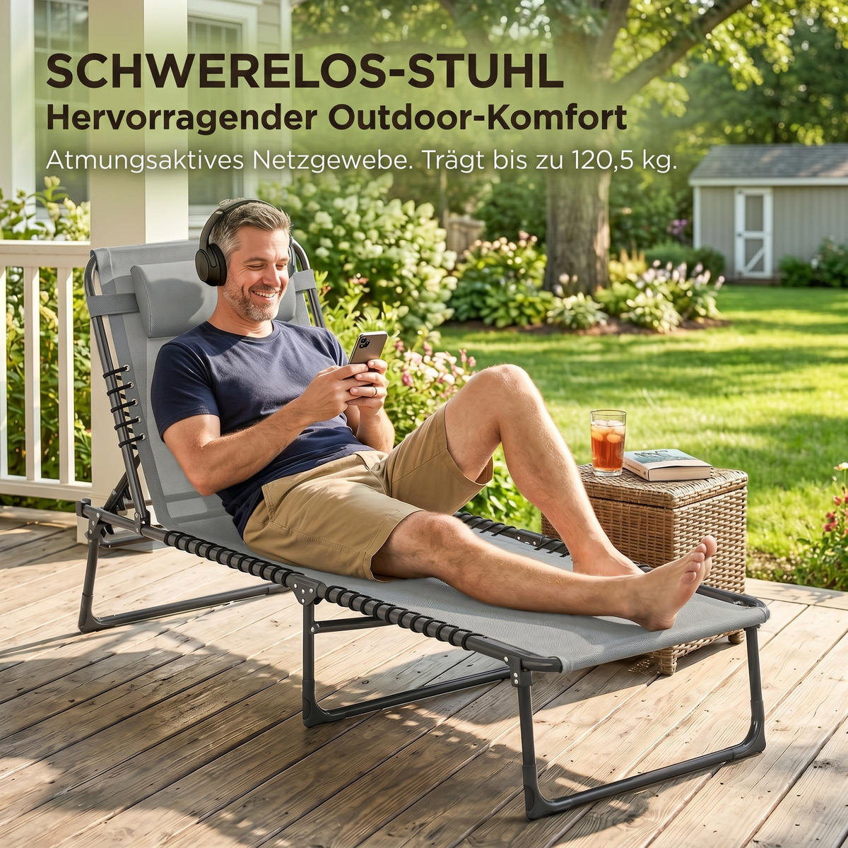 SONNENLIEGE DE-15704 mit elastischen Bändern Grau - Grau, Metall (58/30/189cm) - ComfortXL