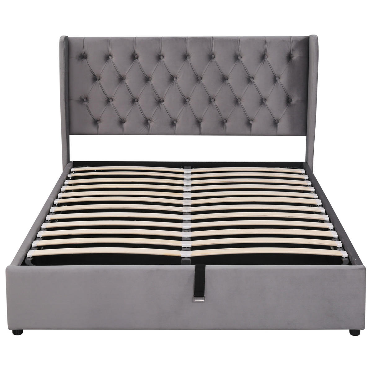 SAMT-POLSTERBETT 140/190 cm mit Bettkasten und gepolstertem Kopfteil in Grau - Grau, Textil (140/190cm) - BEAOK