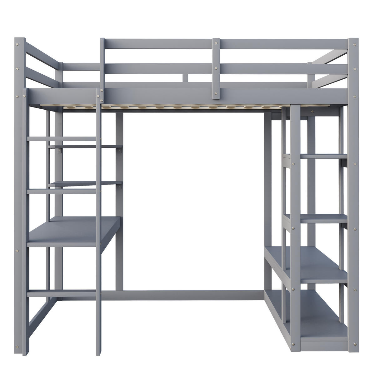 HOCHBETT 140/200 cm aus Holzwerkstoff mit Schreibtisch, Regalen und Kleiderstange, Grau - Grau, Holzwerkstoff (140/200cm) - Redom